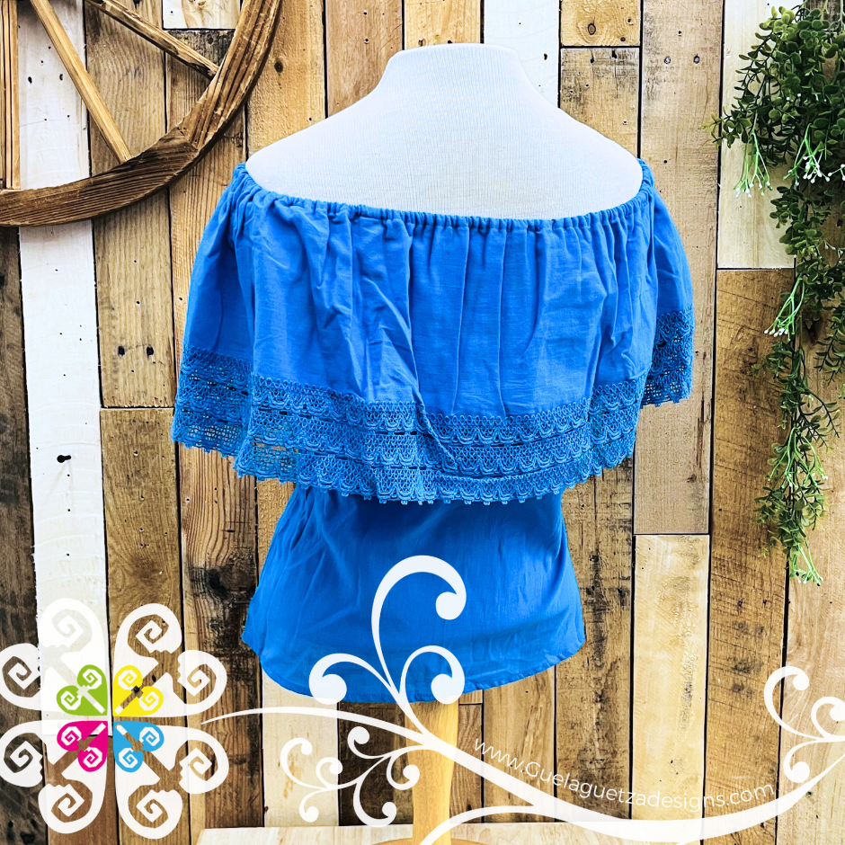 Blue Turquoise Campesina Embroider - Women Top