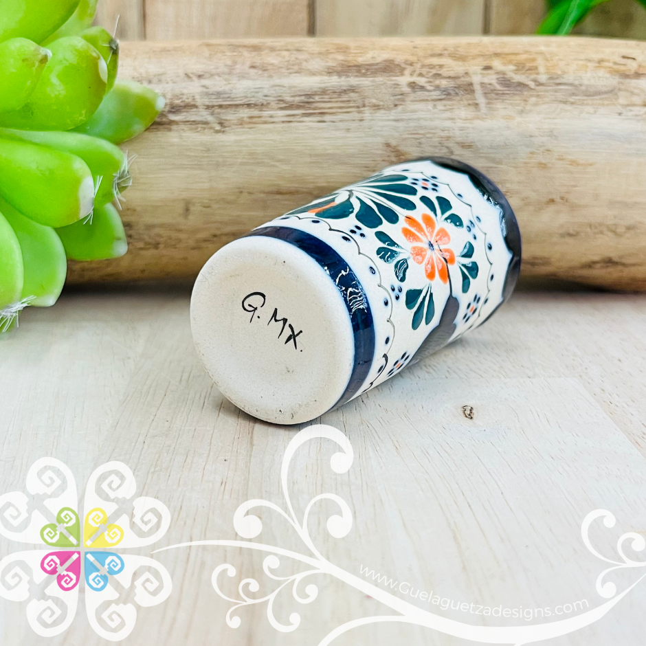 Navy Blue / Orange Flower Tequilero Colibri - Barro Alta Temperatura - Clay Shot