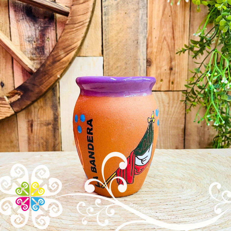 16 - La Bandera Cantarito LoteriaMX - Single Clay Cantarito