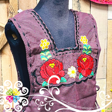 Maroon with Roses Escapulario Embroider Apron - Mandil Artesanal