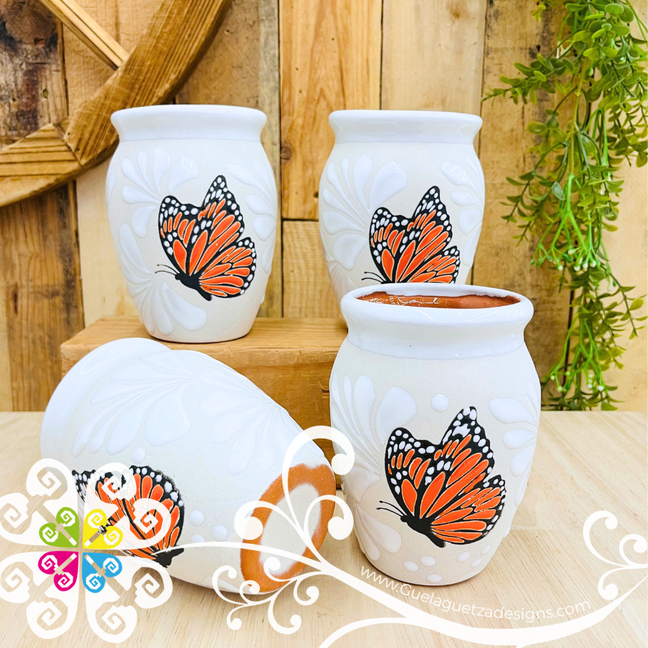 Set of Mariposa White Espiga Plumeado Cantarito Cup - Set Clay Cantarito