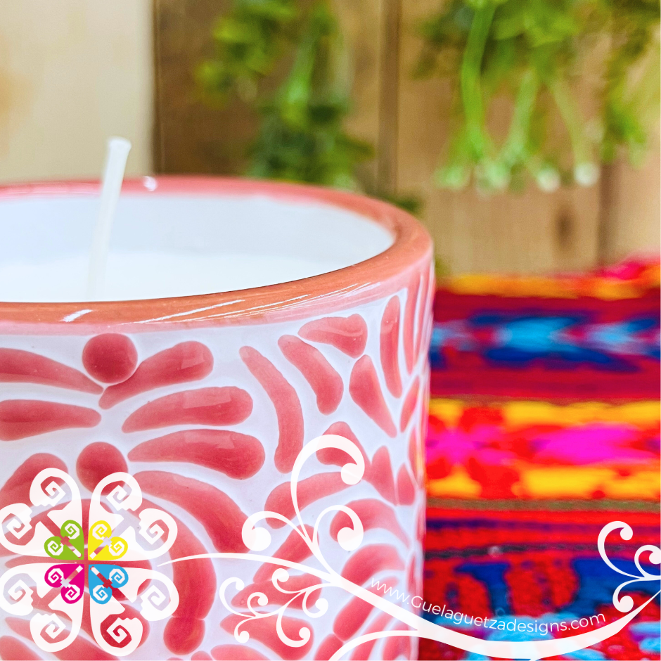 Medium Tazon Pink Talavera Candle - Artisan Candles