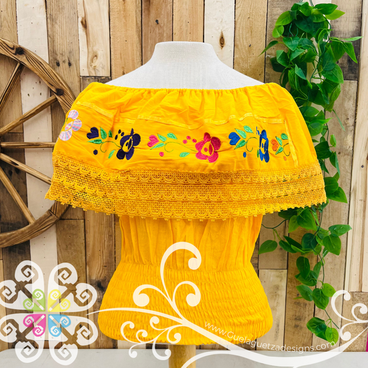 Yellow Campesina Embroider Crop Top- Women Top