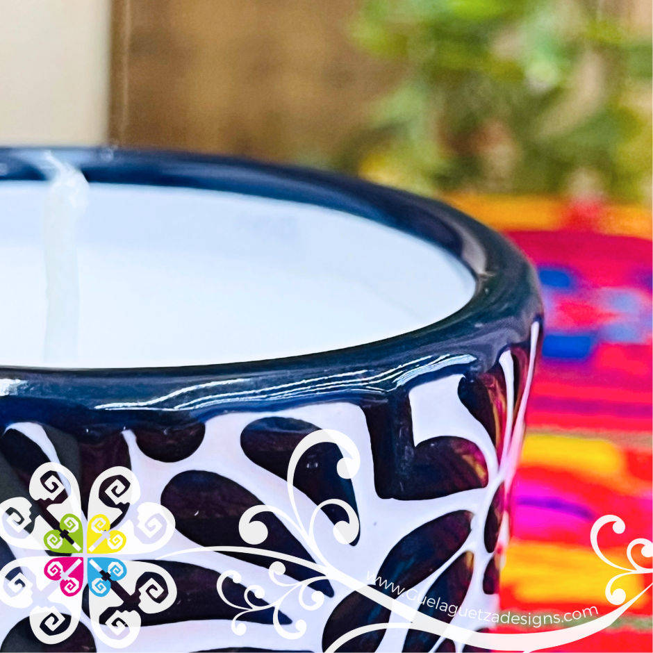 Small Navy Blue Talavera Candle - Artisan Candles