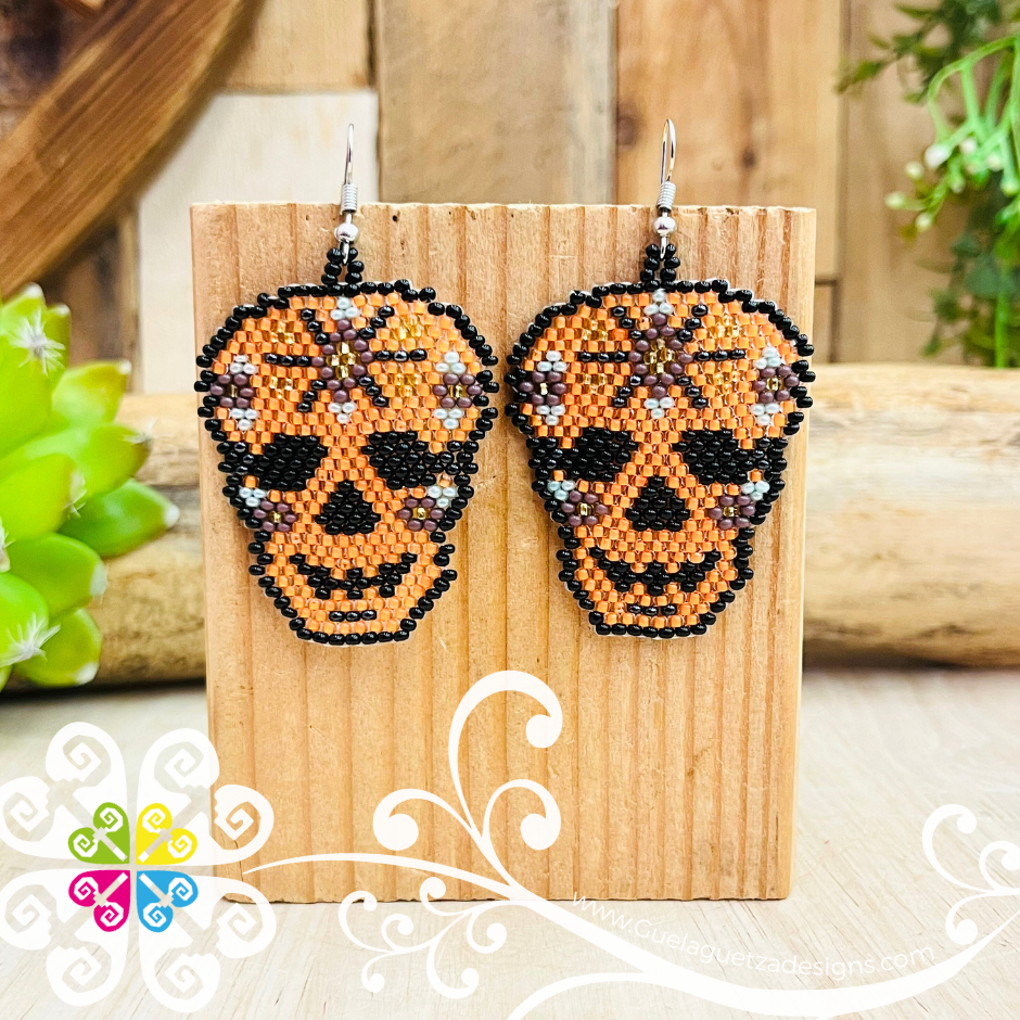 Beaded Sugar Skull Earrings - Day of the Dead Earrings
