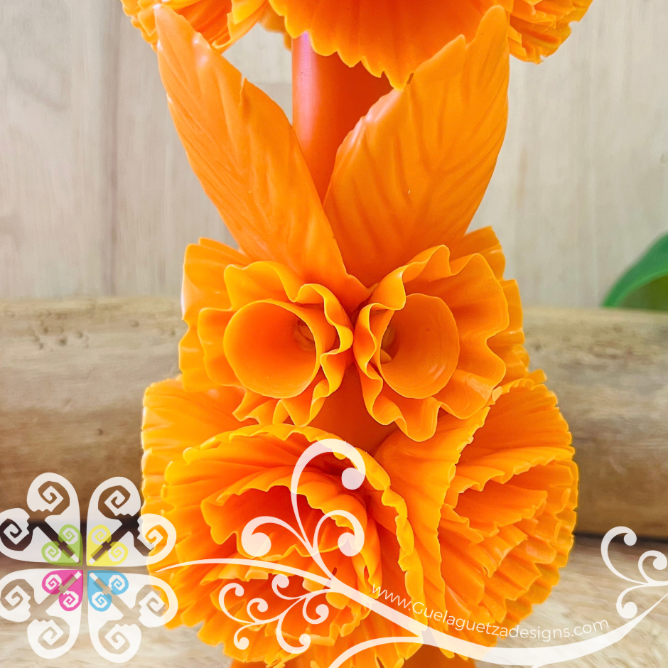 Large Orange Vela Escamada Banderilla Elegancia Artesanal- Artisan Candles Vedesa