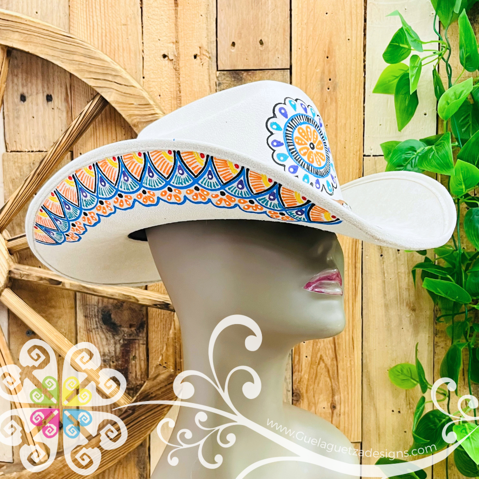 Beige Mitla Cowboy Velvet Hat - Hand Painted Hat