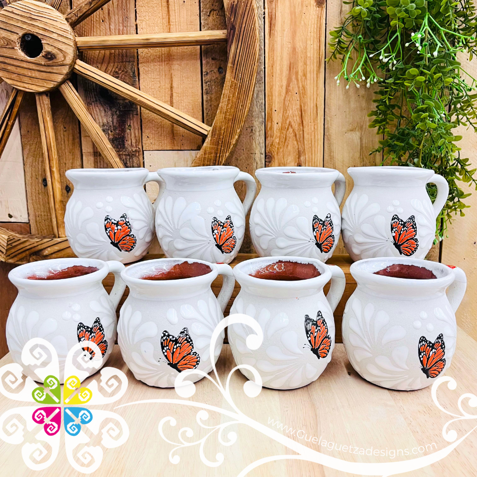 Set of Mariposa White Espiga Clay Mugs - Set Taza Barro