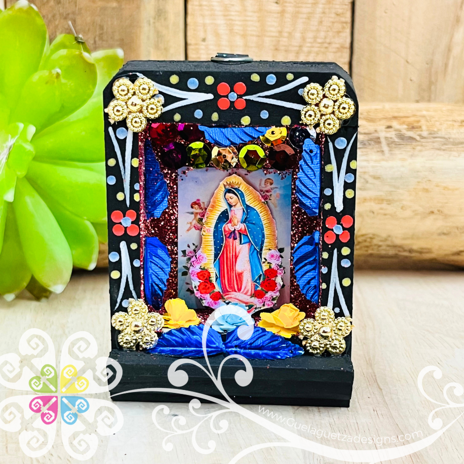 Black Miniature Virgencita Shadow Box - Cajita Decorativa