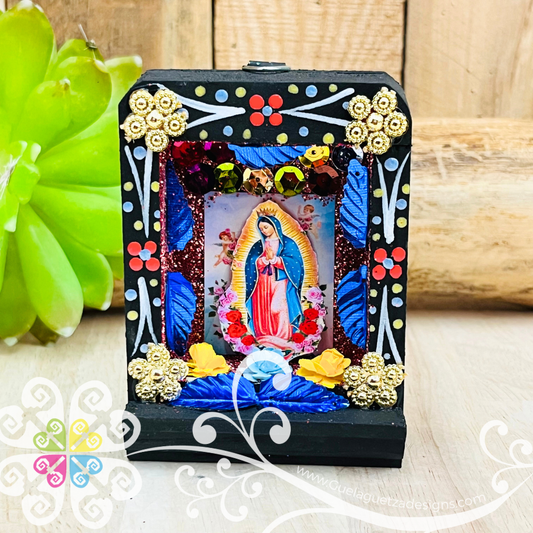Black Miniature Virgencita Shadow Box - Cajita Decorativa