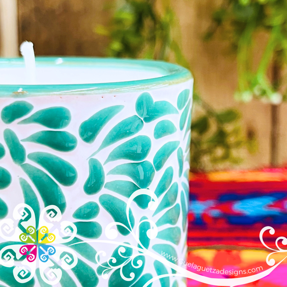 Large Cylinder Green Talavera Candle - Artisan Candles