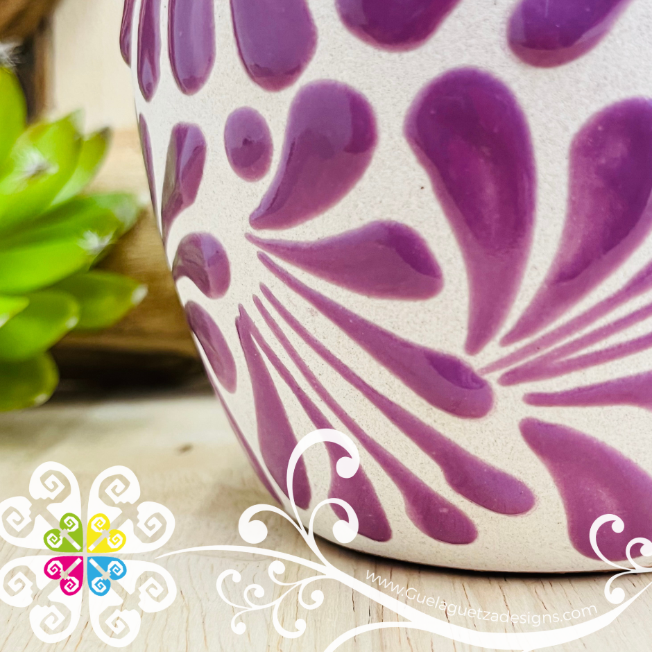 Lilac Espiga Plumeado Bola Clay Vase - Florero Barro