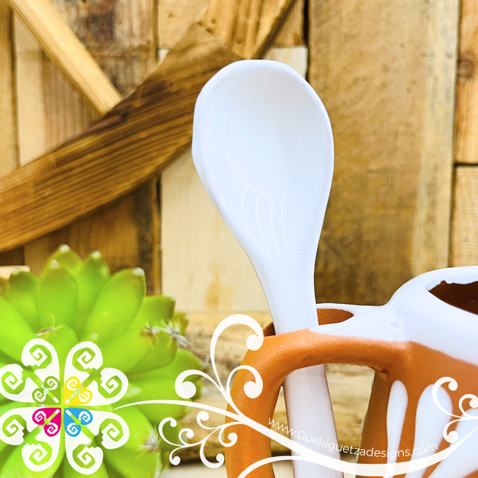 Natural with White Clay Mug with Spoon - Taza Espiga con Cuchara