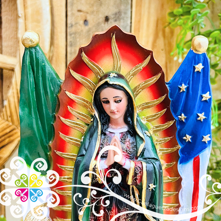 Small Virgen de Guadalupe - Binational Flag Statue - Home Decor