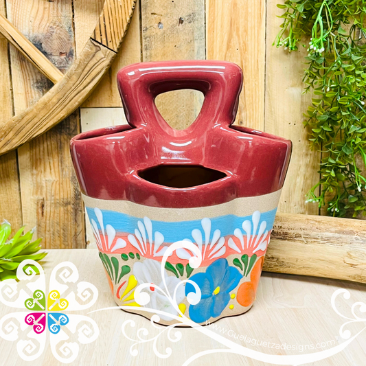 Maroon Flores Clay Utensil Holder - Spoon Holder
