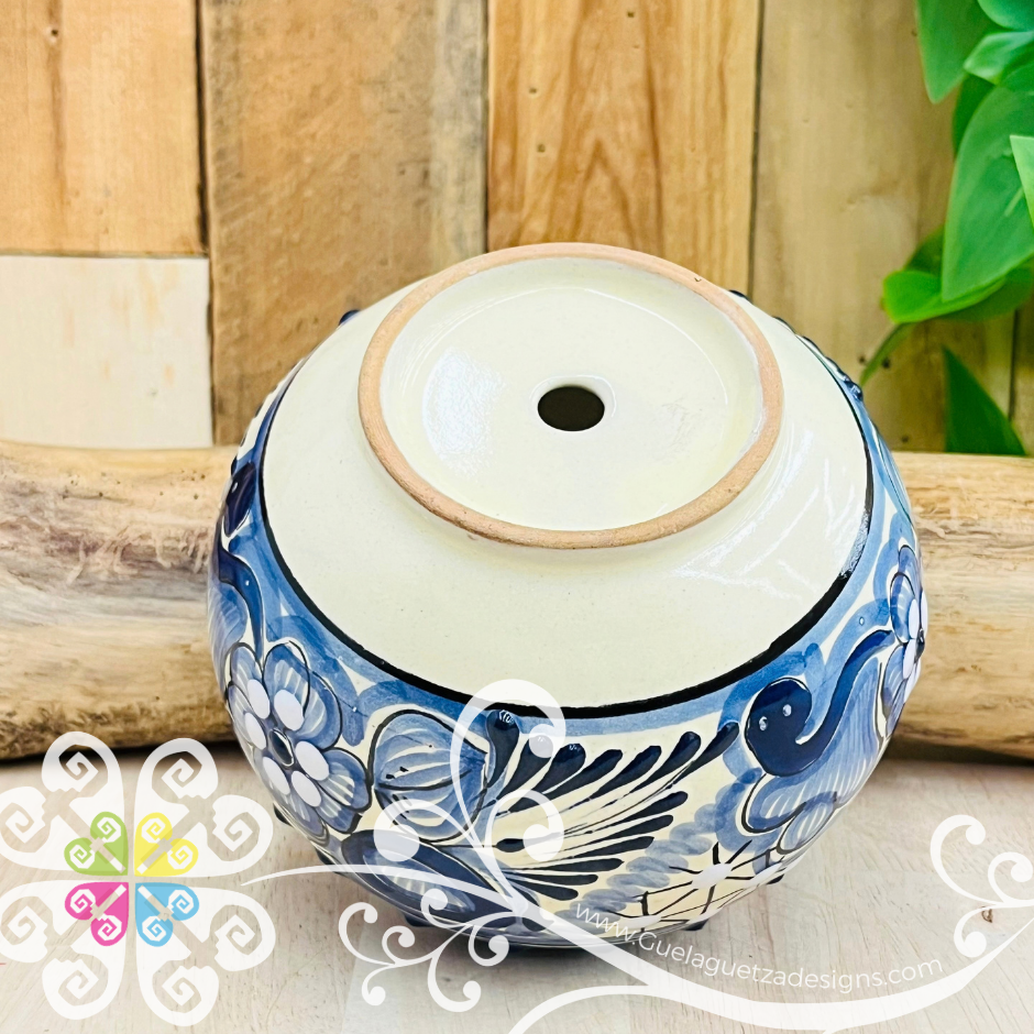 Blue Pecera Planter - Maceta Mexicana - Talavera Home Decor