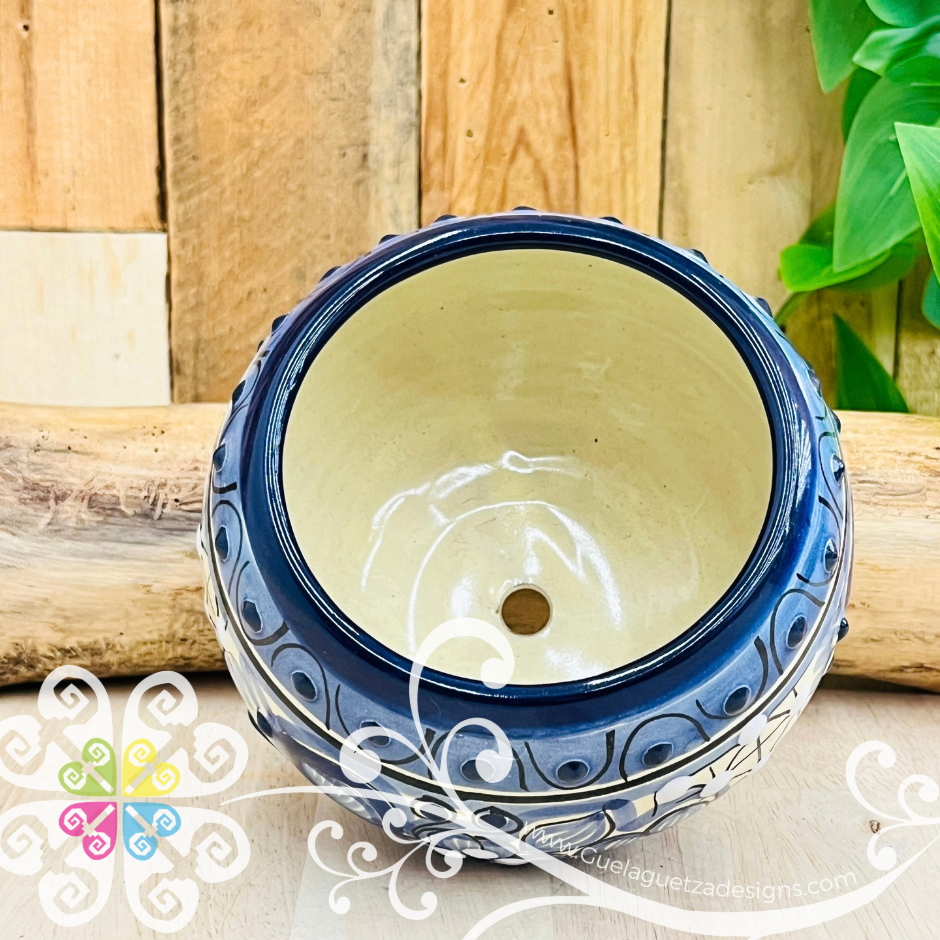 Blue Pecera Planter - Maceta Mexicana - Talavera Home Decor