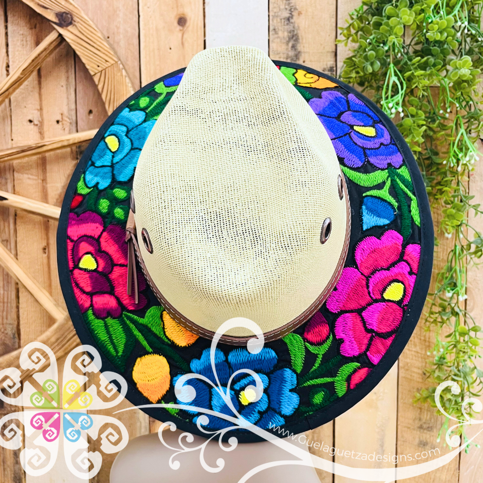 Beige With Multicolor Embroidery - Chiapas Summer Hat