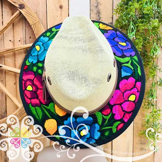 Beige With Multicolor Embroidery - Chiapas Summer Hat
