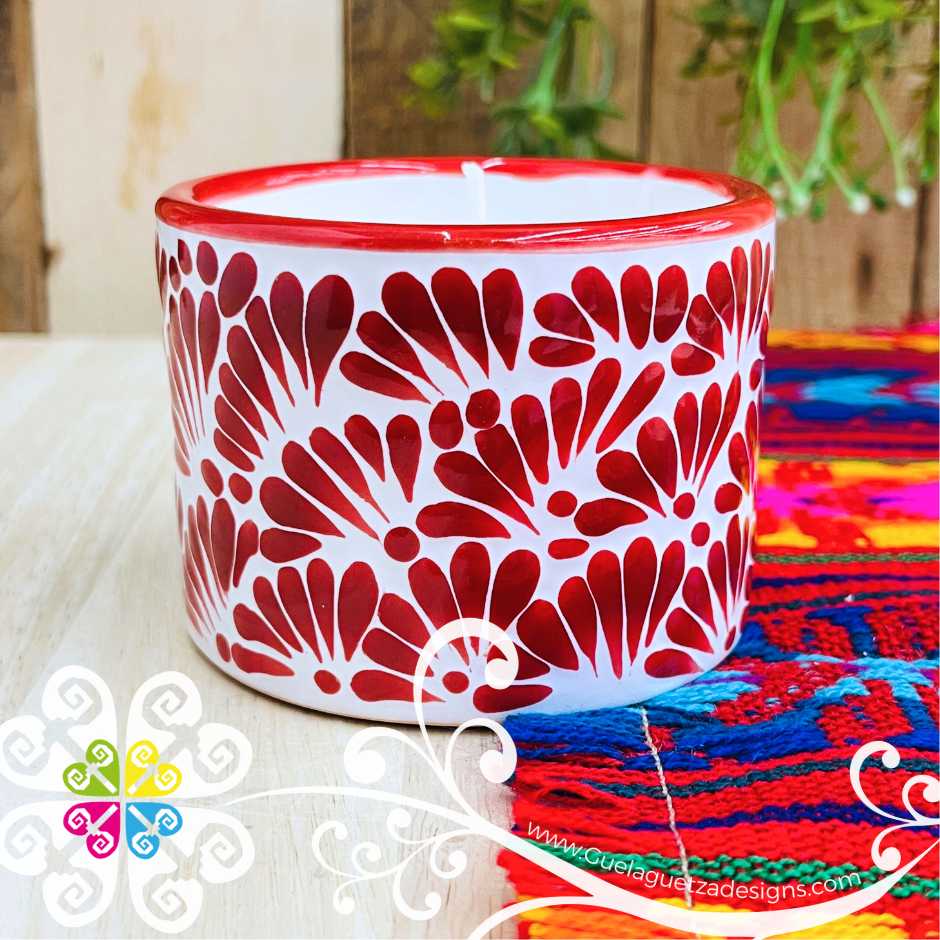 Medium Tazon Red Talavera Candle - Artisan Candles