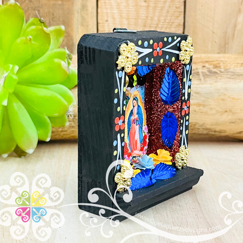 Black Miniature Virgencita Shadow Box - Cajita Decorativa