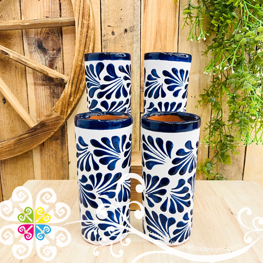 Set of 4 Cobalt Blue Espiga Plumeado Tall Cup - Set Clay Cup