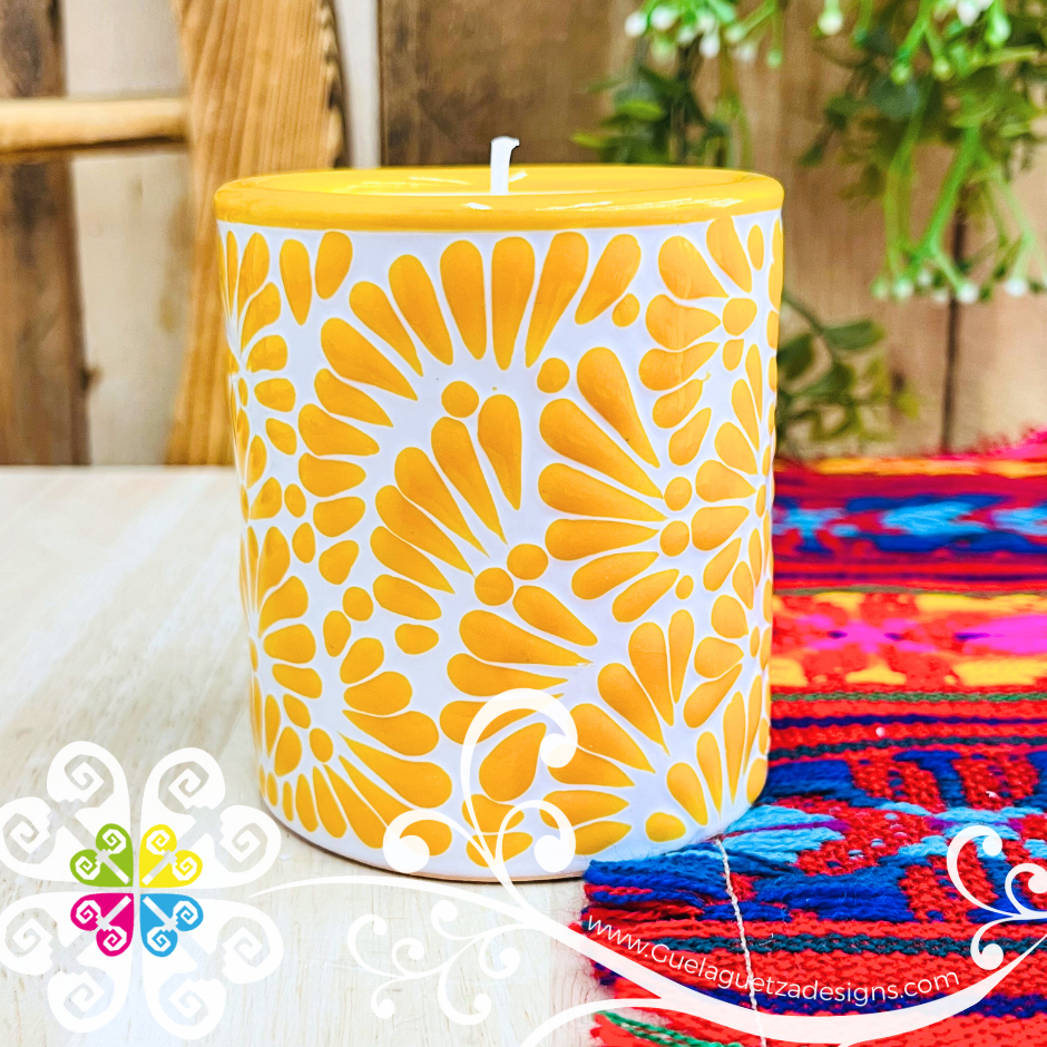 Large Cylinder Yellow Talavera Candle - Artisan Candles