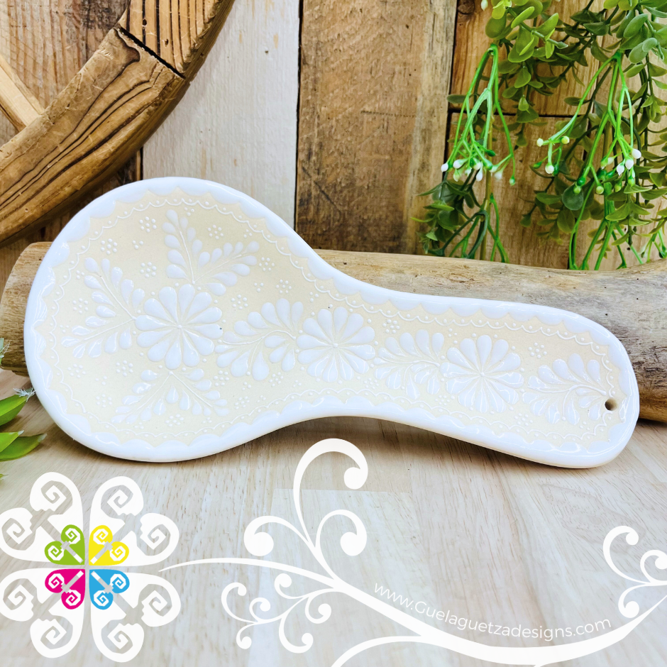 White Dalia Spoon Rest - Barro Alta Temperatura - Spoon Rest