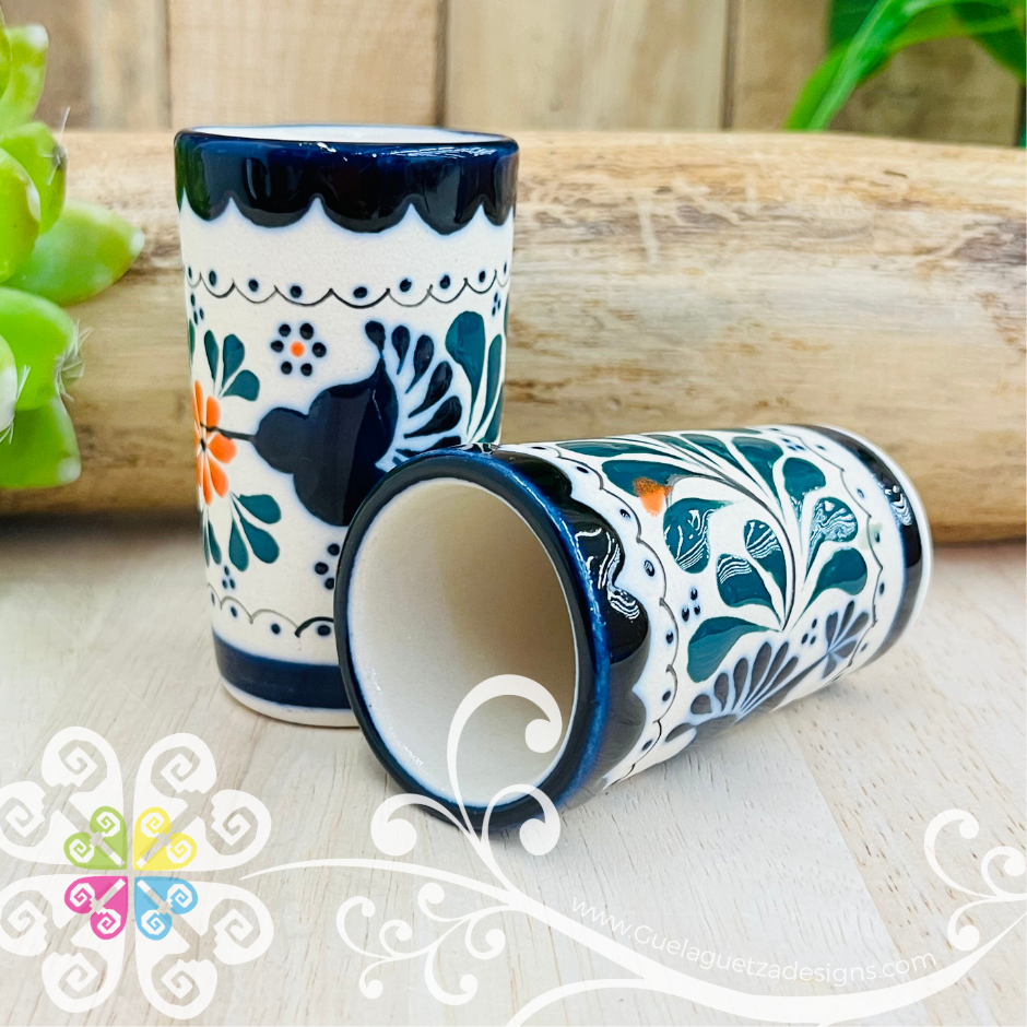 Navy Blue / Orange Flower Tequilero Colibri - Barro Alta Temperatura - Clay Shot