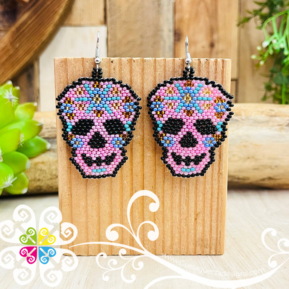 Beaded Sugar Skull Earrings - Day of the Dead Earrings
