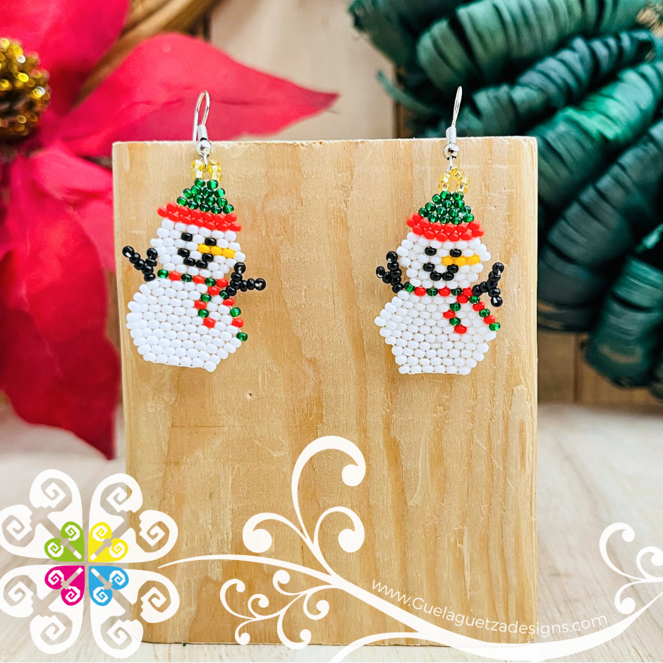 Green and Red Snowman - Christmas Beaded Earrings