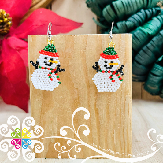 Green and Red Snowman - Christmas Beaded Earrings