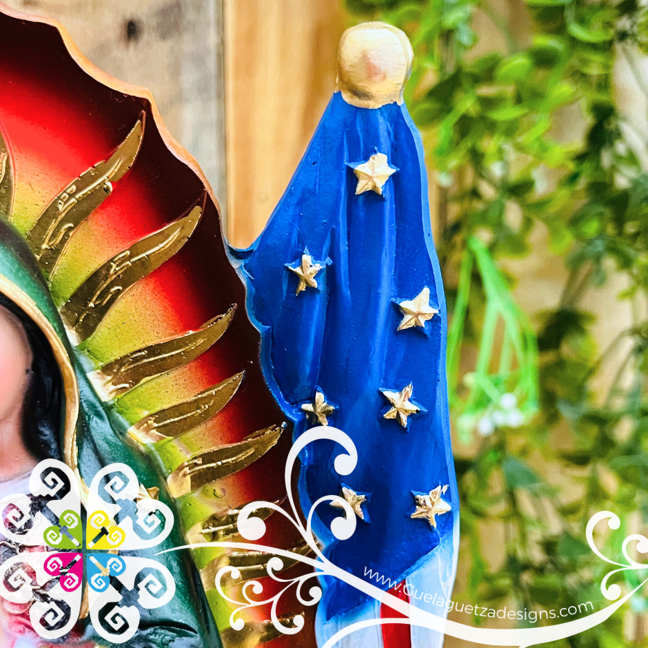 Small Virgen de Guadalupe - Binational Flag Statue - Home Decor
