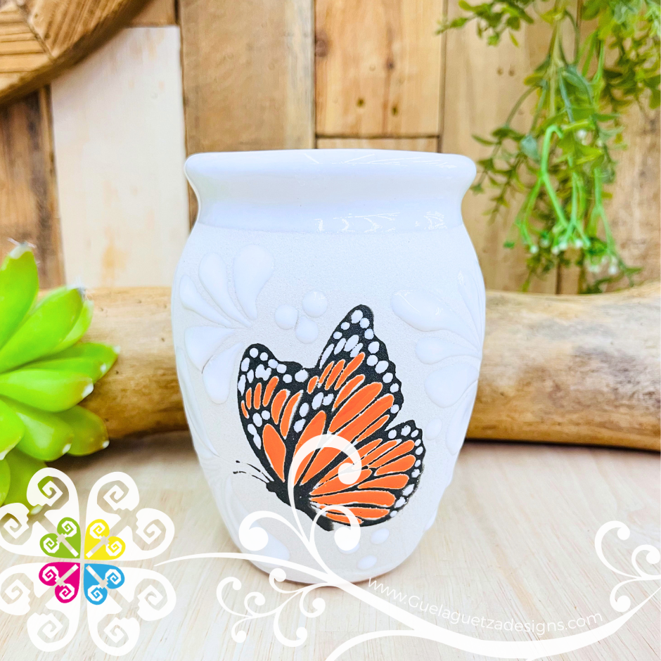 Set of Mariposa White Espiga Plumeado Cantarito Cup - Set Clay Cantarito