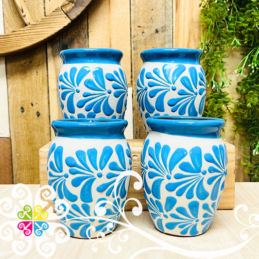 Set of Blue Espiga Plumeado Cantarito Cup - Set Clay Cantarito