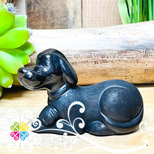 Mini Seated Retriever Dog Black Clay Figure - Barro Negro Oaxaca