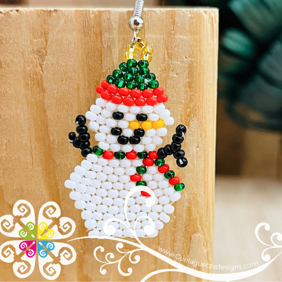 Green and Red Snowman - Christmas Beaded Earrings