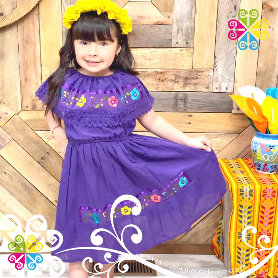Purple Embroider Campesino Children Dress