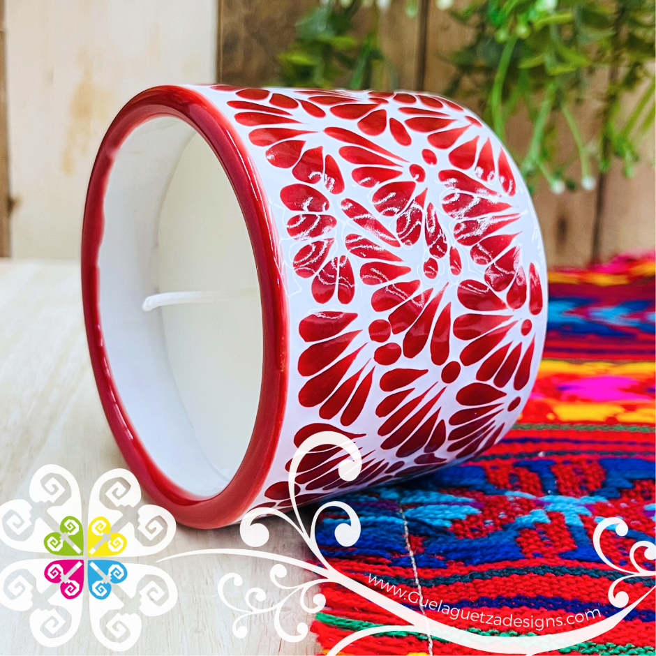 Medium Tazon Red Talavera Candle - Artisan Candles