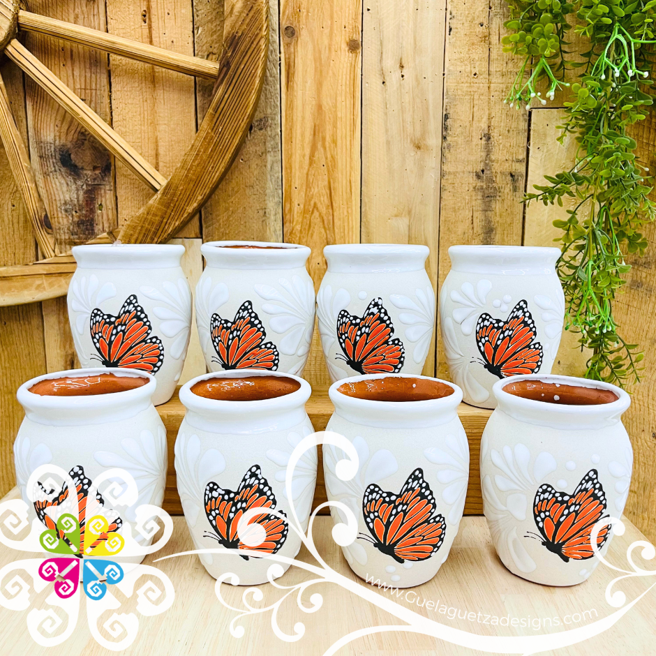 Set of Mariposa White Espiga Plumeado Cantarito Cup - Set Clay Cantarito