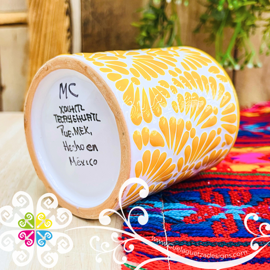 Large Cylinder Yellow Talavera Candle - Artisan Candles