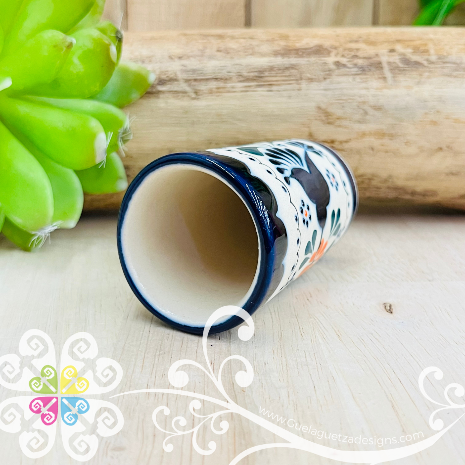Navy Blue / Orange Flower Tequilero Colibri - Barro Alta Temperatura - Clay Shot