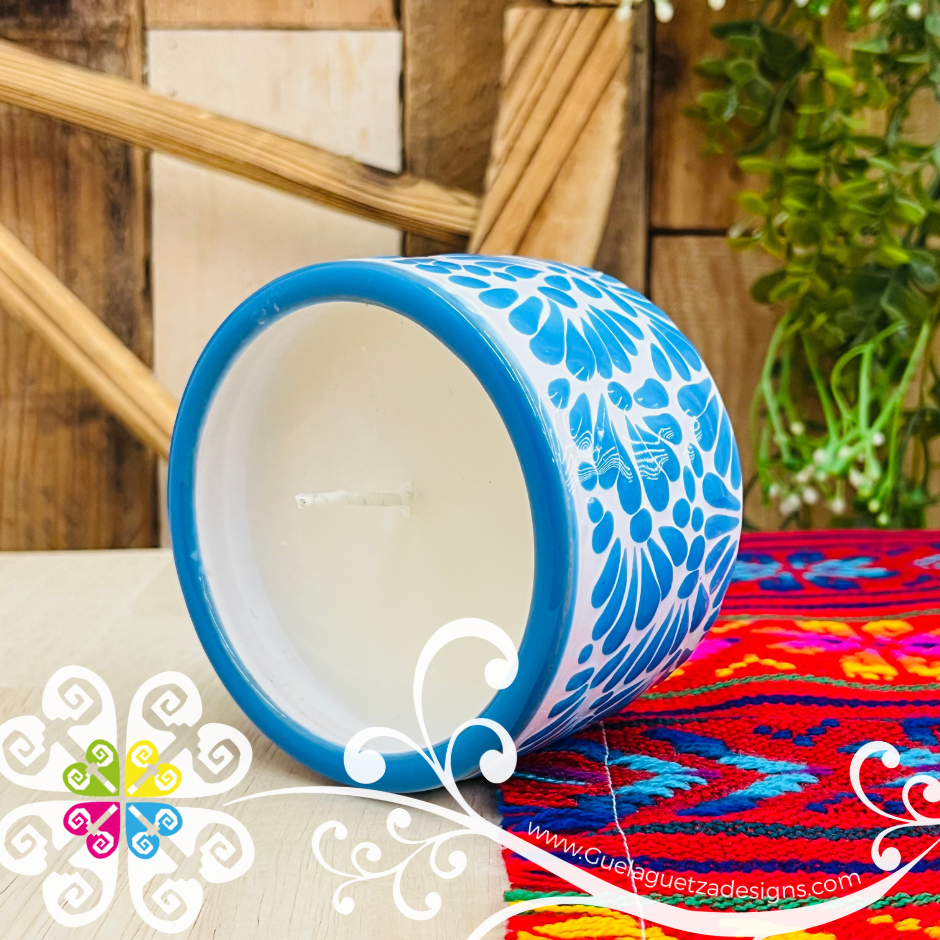 Large Tazon Blue Turquoise Talavera Candle - Artisan Candles