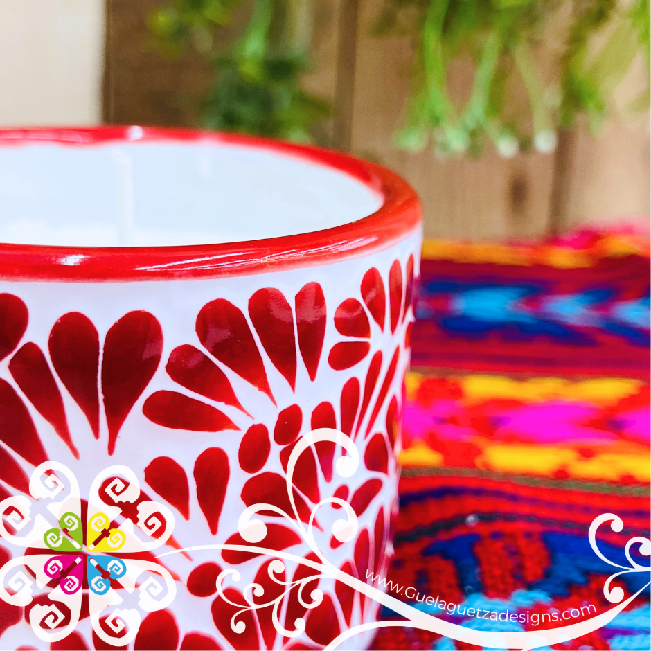 Medium Tazon Red Talavera Candle - Artisan Candles