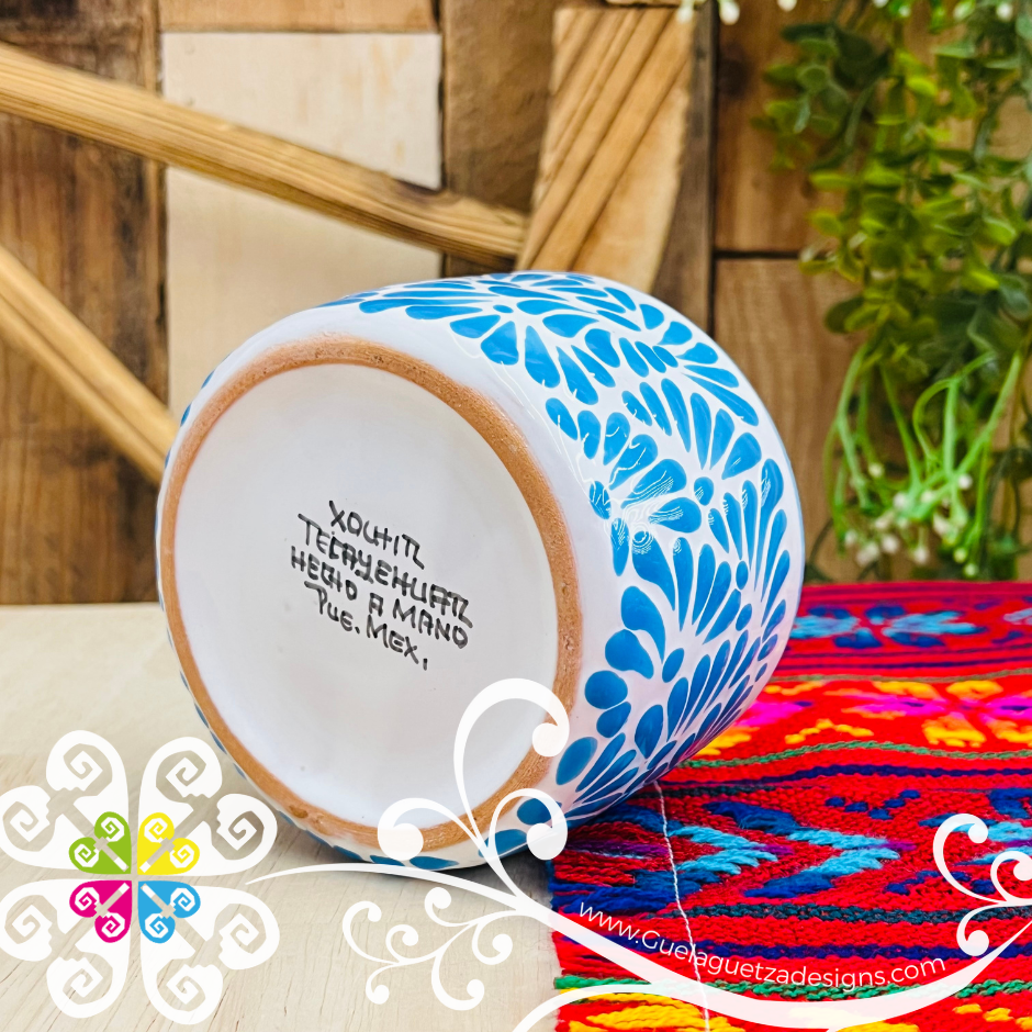 Large Tazon Blue Turquoise Talavera Candle - Artisan Candles