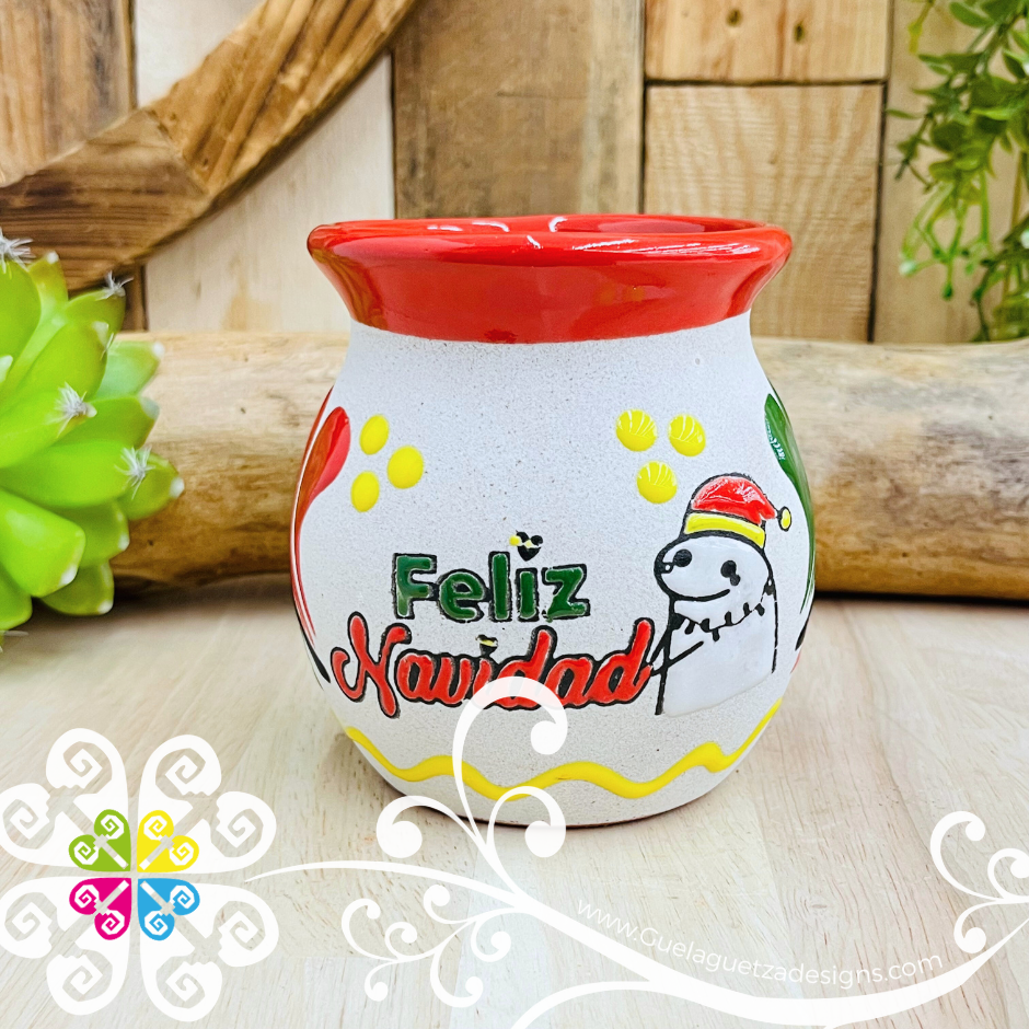 Set of 4 Engobe Feliz Navidad Mexican Clay Mugs - Set Taza Barro