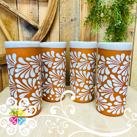 Set of 4 Natural/White Espiga Plumeado Tall Cup - Set Clay Cup