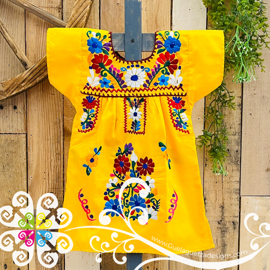 Yellow Vestido Tehuacan Nina - Tehuacan Children Dress