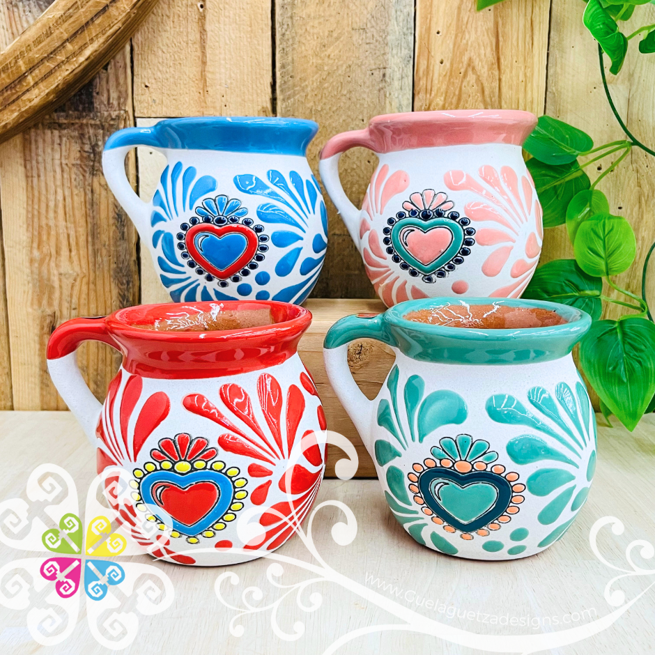 Set of Corazon White Espiga Clay Mugs - Set Taza Barro
