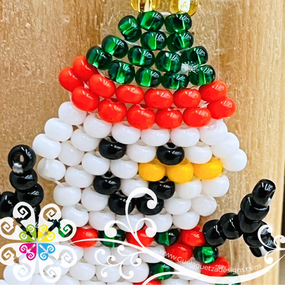 Green and Red Snowman - Christmas Beaded Earrings